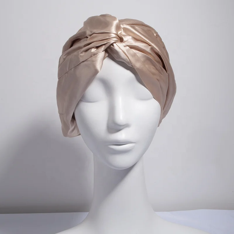 Custom double layer bonnet Knotted sleep caps Leopard silk satin turban