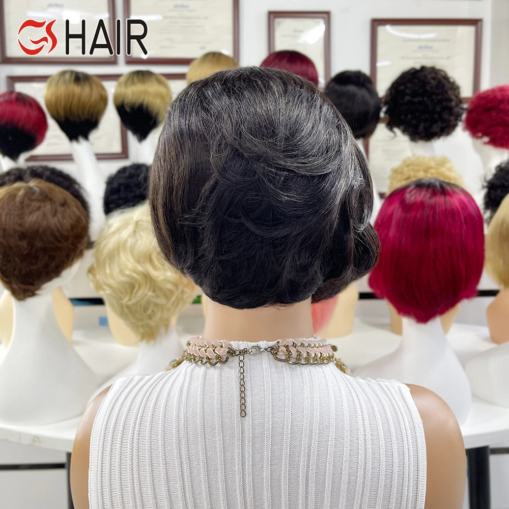 GS Drop Shipping 13x4 Lace Front Pixie Cut Wig Wholesale 100% Brazilian Short Wigs Human Hair Bob Wig For Black Women