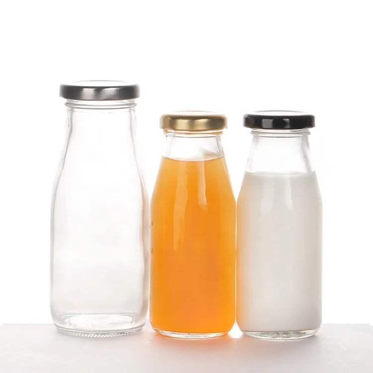 Manufacturer Price Glass Milk Bottle with Metal Lids Vintage Reusable Milk Jugs Dairy Drinking Containers for Milk Yogurt