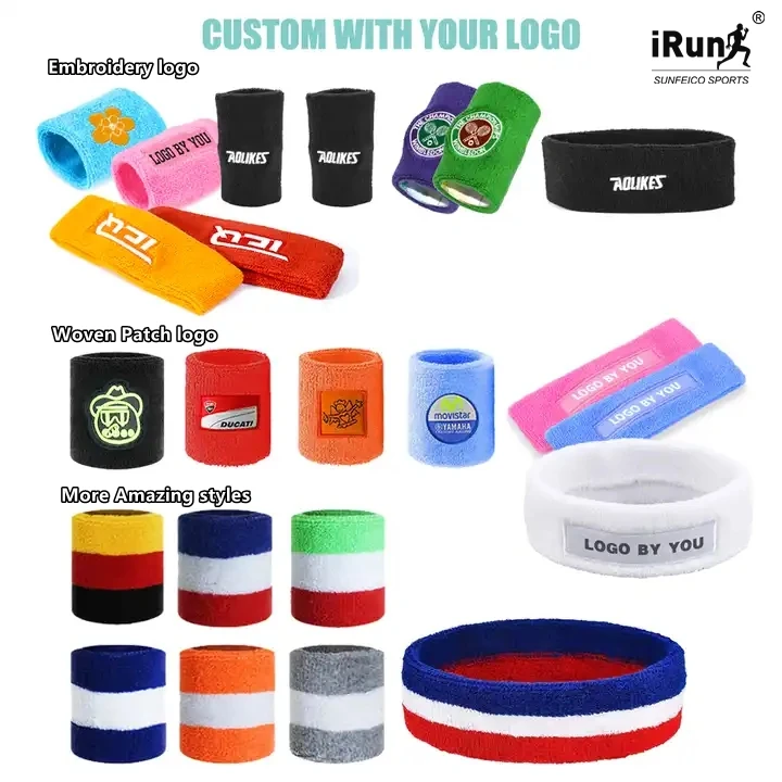 iRun Custom Cotton Terry Cloth Tennis Headband Tennis Sport Sweatband Running Absorb Elastic Sweat band Headband