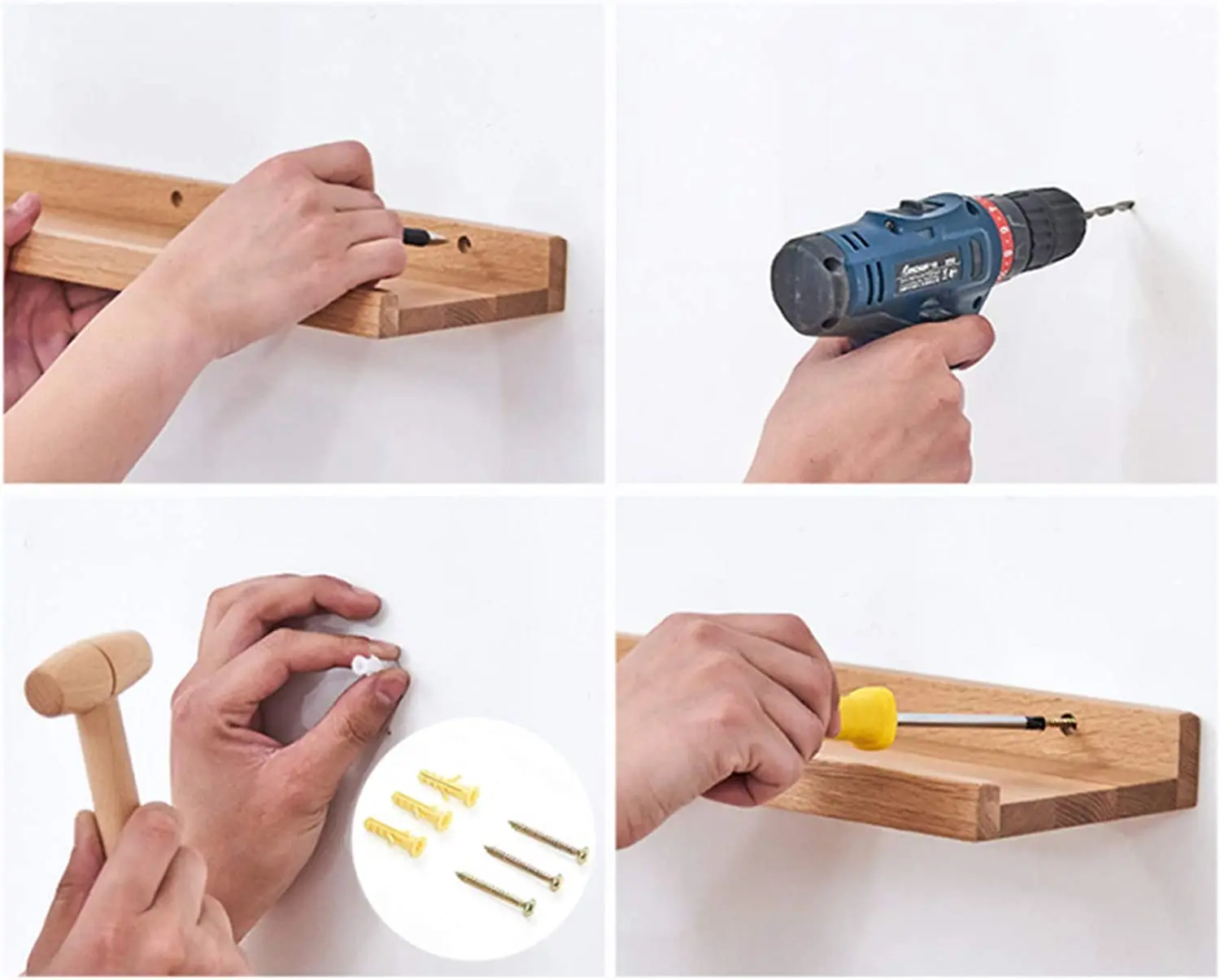 Solid Wood Wall Shelf, Creative U-Shape Display Shelves for Living Room, Office, Bedroom, Bathroom, Kitchen, Wood Color