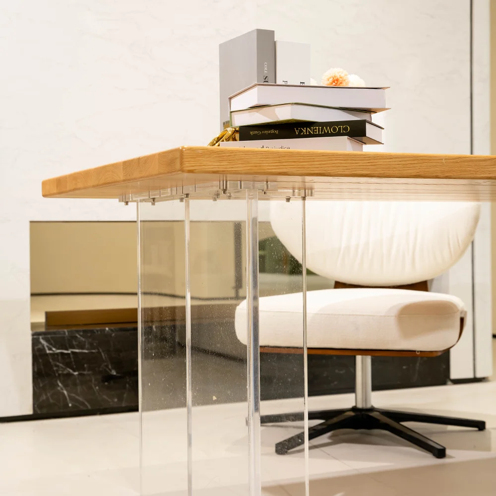 MIGLIO 5792 Rectangular Office Desk with Transparent Acrylic Legs for Modern Creative Hanging Office Computer Desk