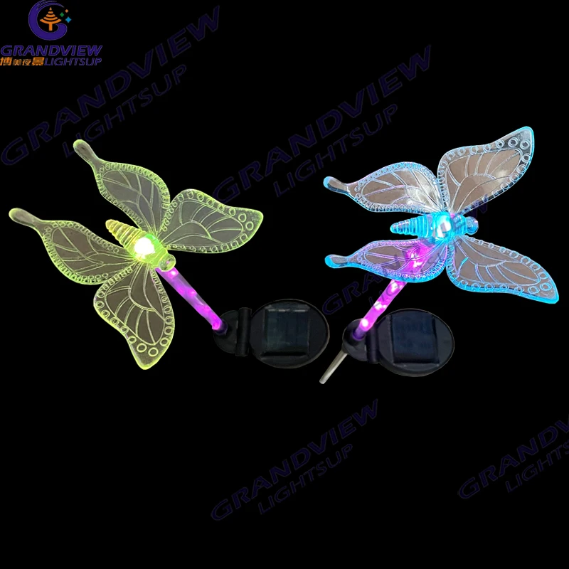 Outdoor Waterproof RGB Solar Dragonfly Butterfly Lamp Villa Garden Courtyard Ground Insert Christmas Decorative Lights