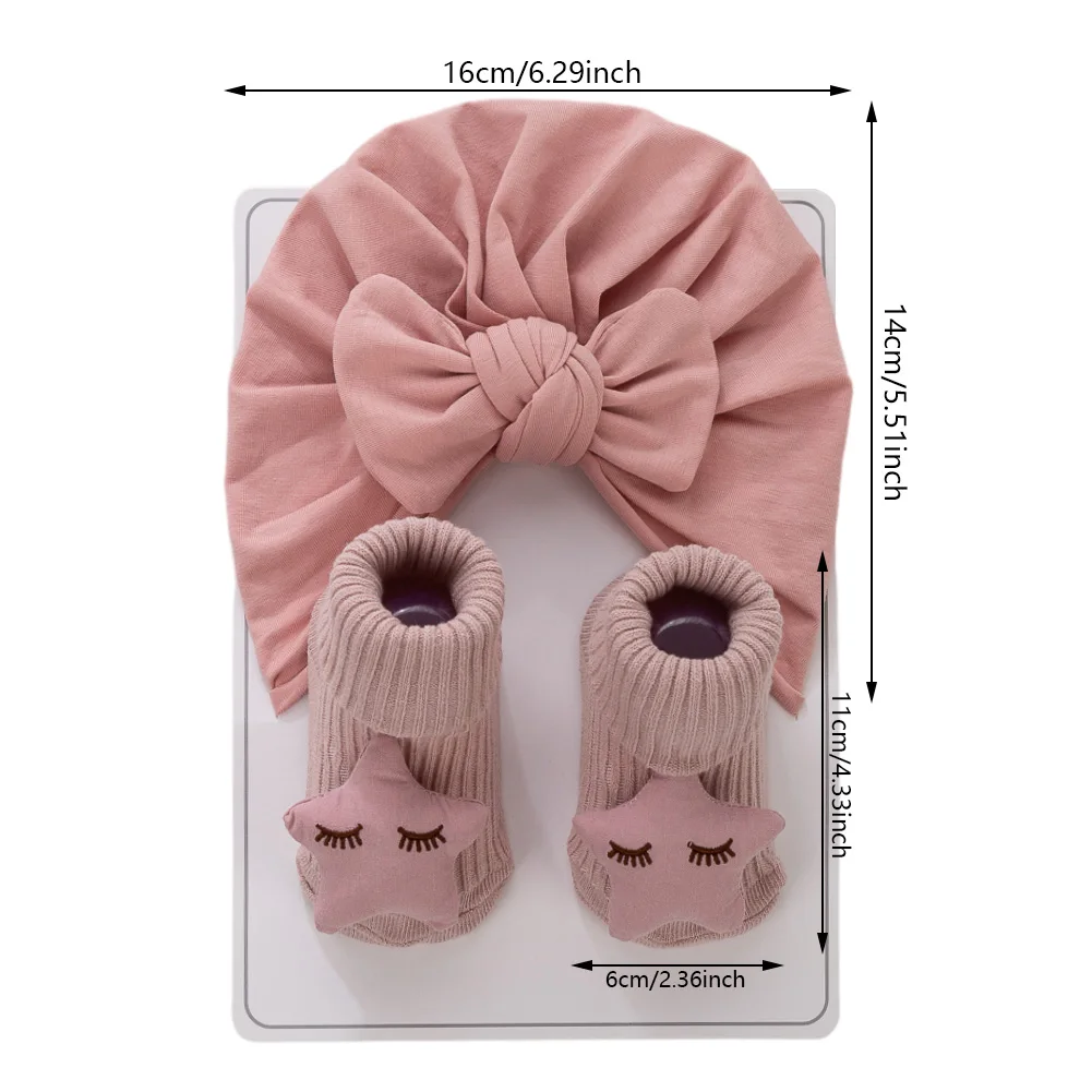 Boutique DIY Sweet Cartoon Baby Hat With Socks Set Baby Girls Turban Headband With Socks Bunny Bows Red Heart Socks Wholesale