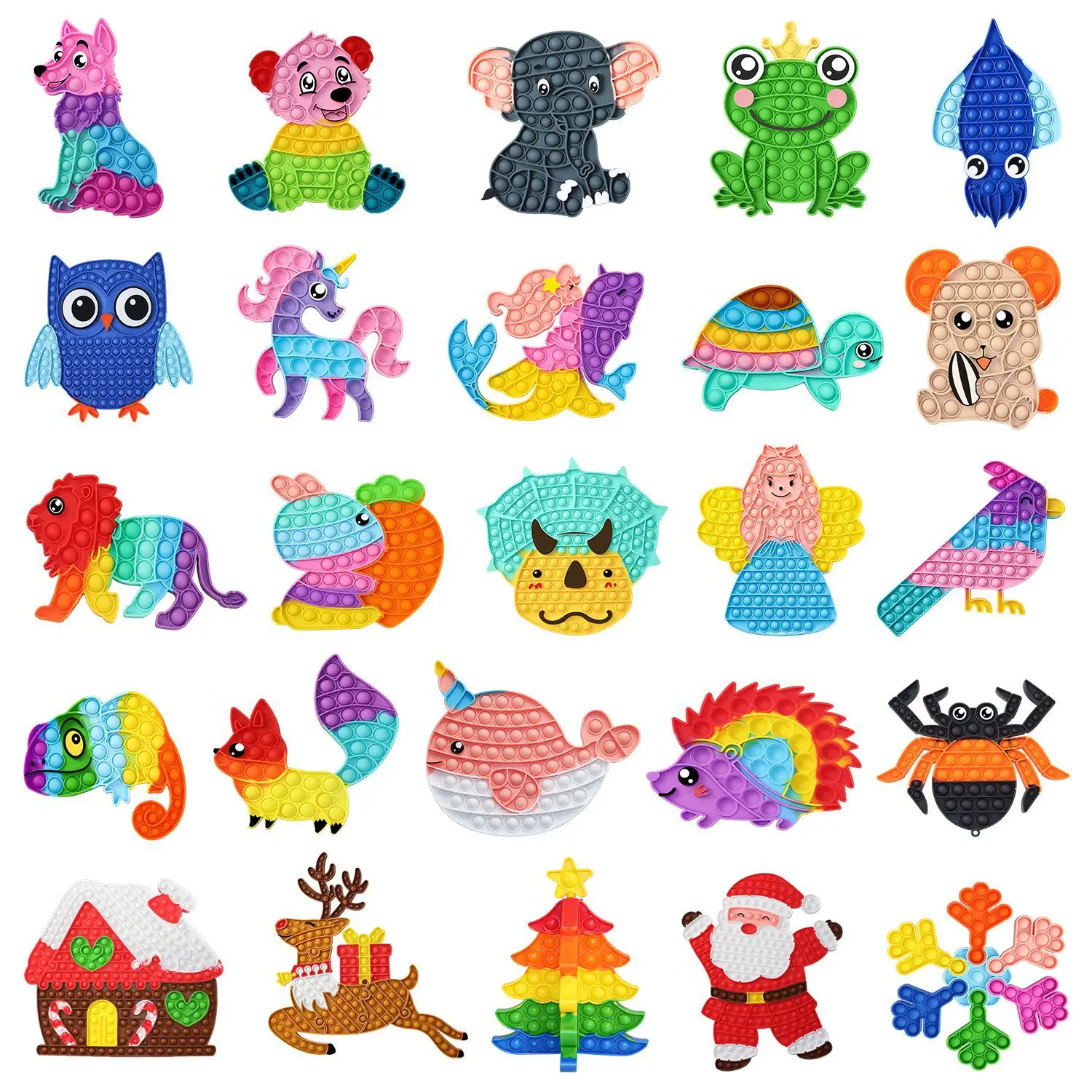 Rainbow Silicone Simple Dimple Animals Theme Antistress Decompression Squeeze Stress Relief Fidget Toys for Adult Kids