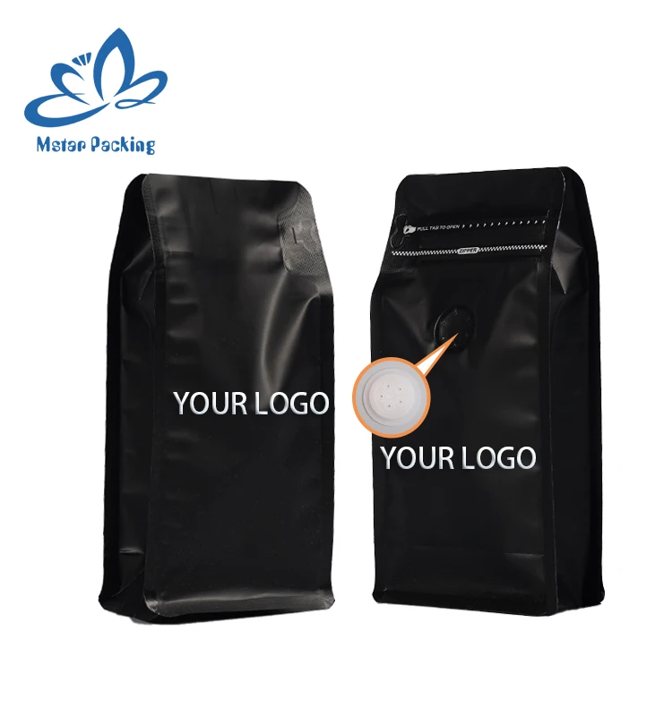 16oz Bolsas cafe flat bottom seal snack food bag coffee bean packaging bag coffee tea bag with valve and zipper