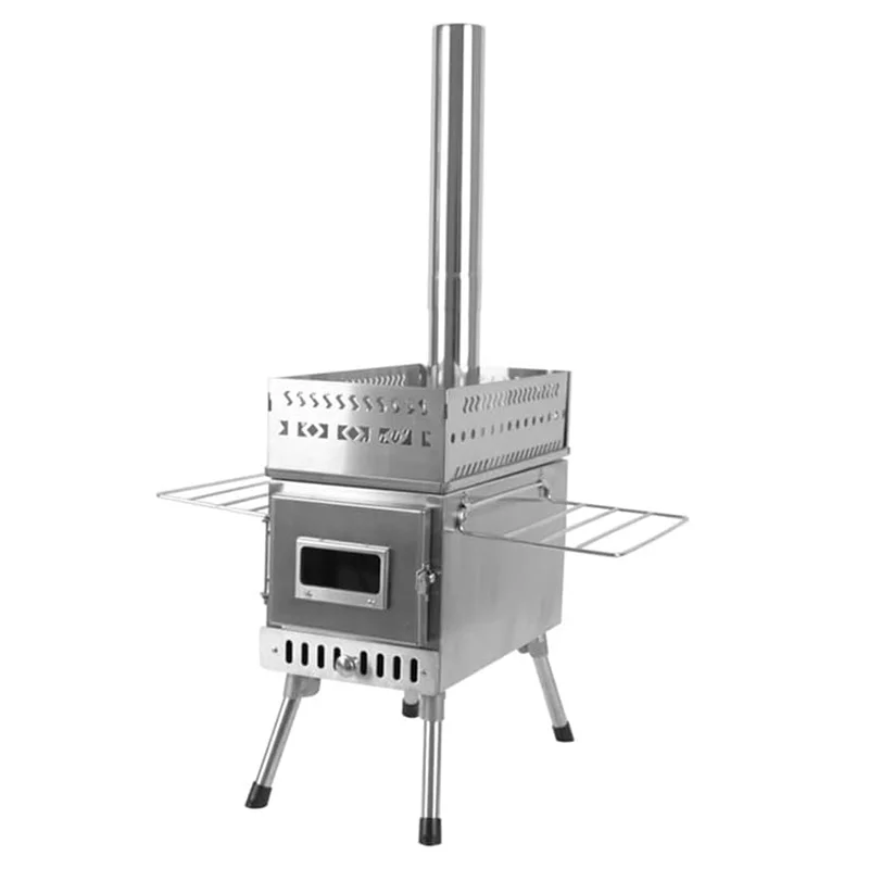 OGMIE Portable Camping Wood Burning Stove with Chimney Pipe for Tent Hiking Fishing Backpacking Gas Cooktops for Outdoor Cooking