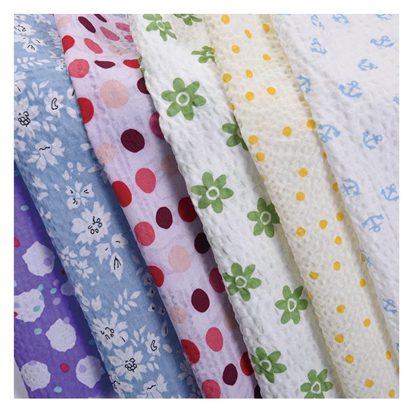 100% Cotton Wrinkled Floral Fabric For Making Ladies Spring Summer Dress