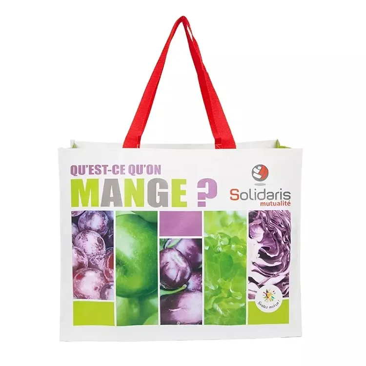 Рекламная печать логотипа на заказ, вместительные ламинированные сумки для покупок из полипропилена