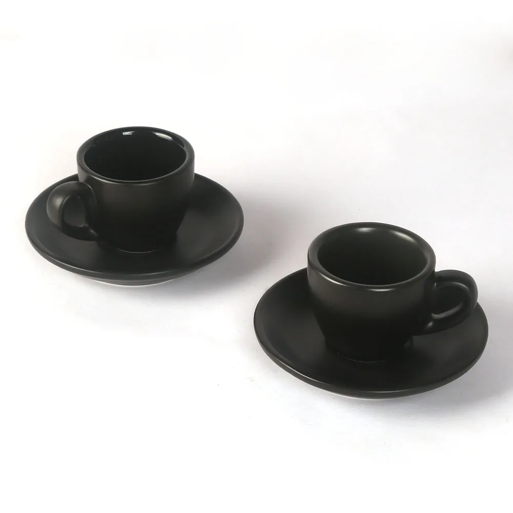 75ml 2.65oz Matte Glossy Black Ceramic Espresso Cup With And Saucer Set