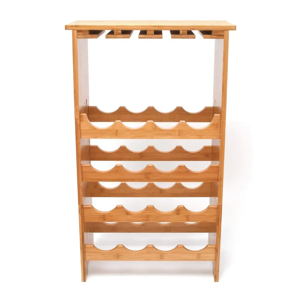5 tiers   Bamboo wine bottle standing rack with glass holder