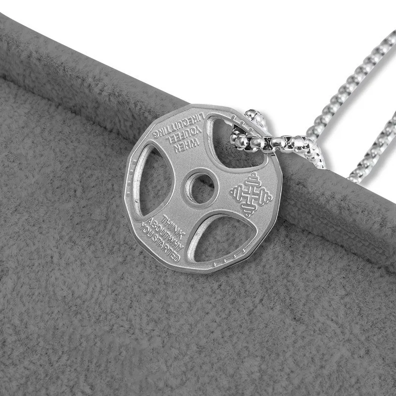 Wholesale Men Women Fitness Charm Jewelry Weight Plate Dumbbell Sports Barbell Stainless Steel Pendant Necklace For Men