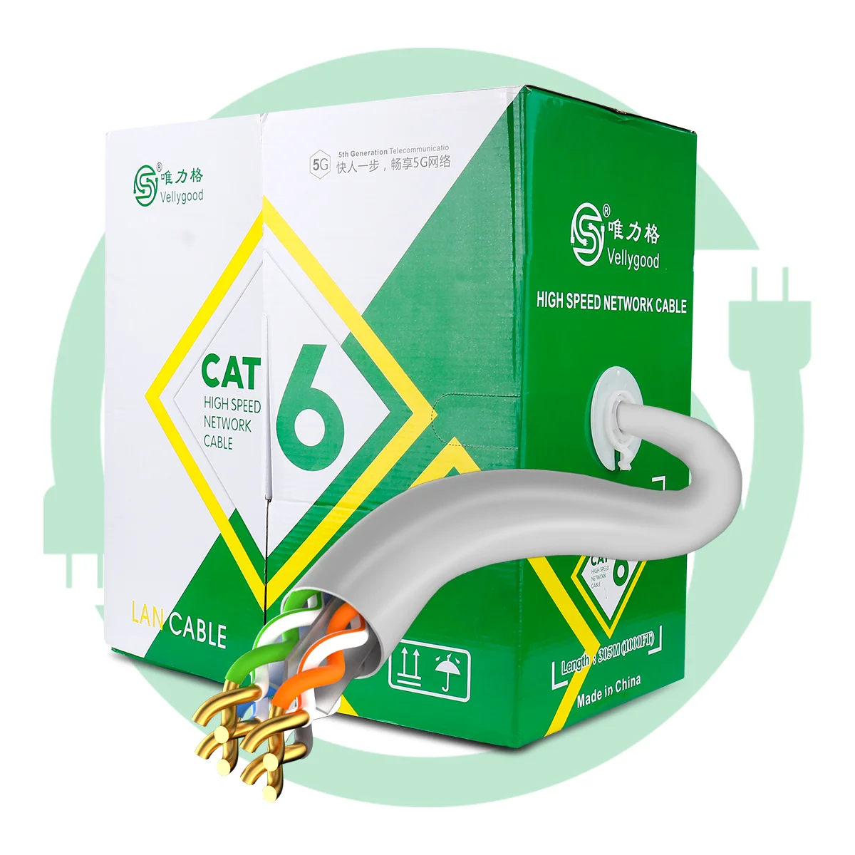 305m Factory Price Utp Cat 6 Cat6 Twisted Cord Network Lan Cable Ethernet Shield FTP Black Jacket White Blue Copper PVC Box ROHS