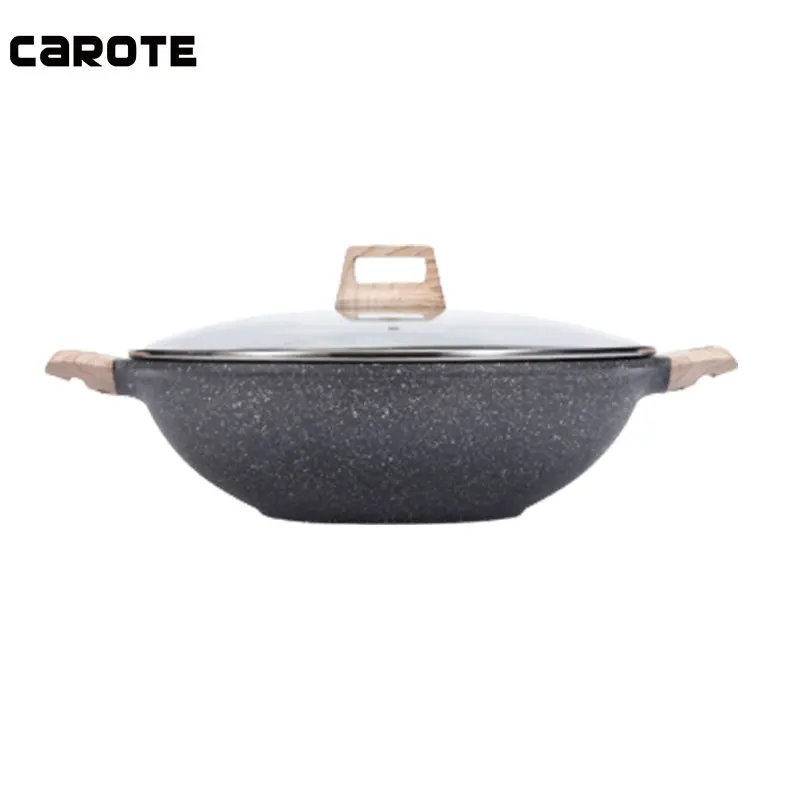 Aluminium Wok Pan Nonstick Cookware Wok Cooking Pot Set Granite Pan with 2 Handles and Marble Coating Chinese Carote 40cm 3.22kg