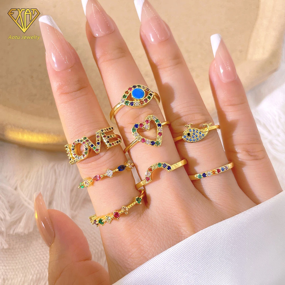 Fancy jewelry 18k gold multi color marquise love heart eyes whale shape dainty zircon ring