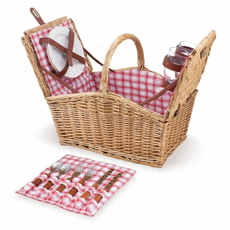 Eco-friendly Handmade Hamper Wicker Willow Storage Picnic Basket for 2 person