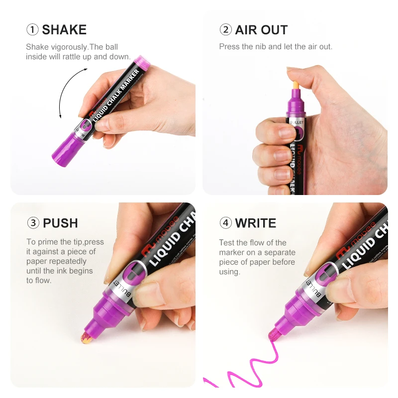 Mobee P-520 Wholesale Custom Valve System Non-toxic Round Toe Liquid Chalk Marker Pen For Blackboard