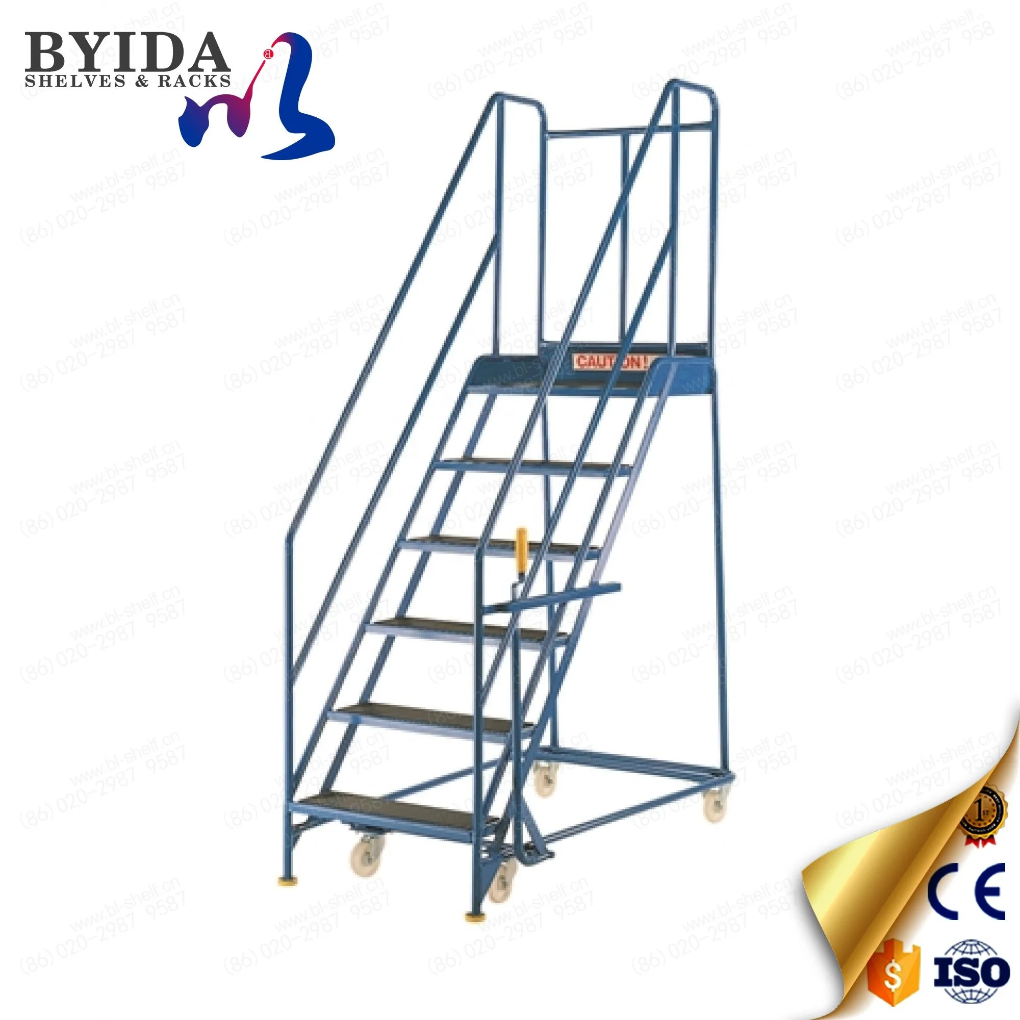best design China Warehouse Storage Handcart ladder warehouse rolling ladder warehouse ladder with platform