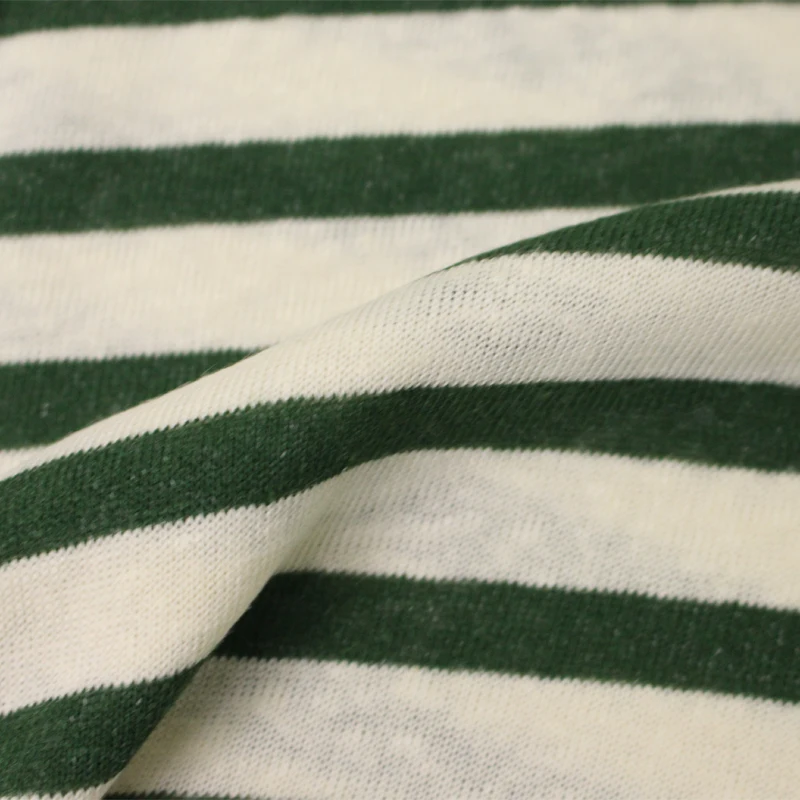 Wholesale 48% Ecovero viscose 39% linen 13% polyester stripe jersey comfortable recycled knitted fabric for Sportswear