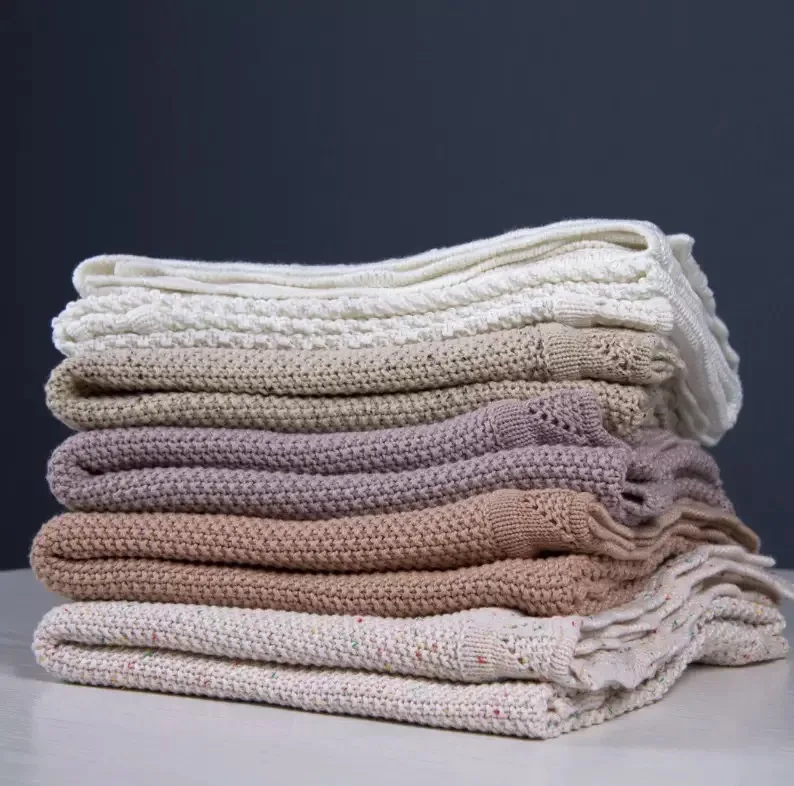 2023 new design cellular blankets knitted cuddy baby cotton blanket for newborn