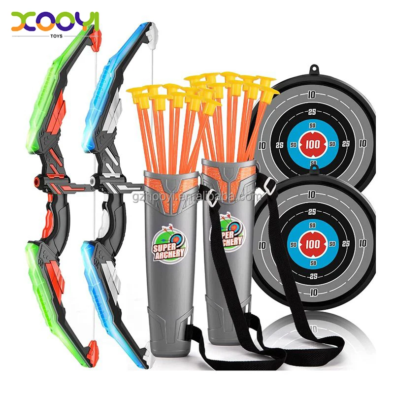 2 Pack Set Bow and Arrow Archery Toy Set for Kids LED Light Up Dart Play Kit Indoor Outdoor Sport Game Shooter Toy For Kids