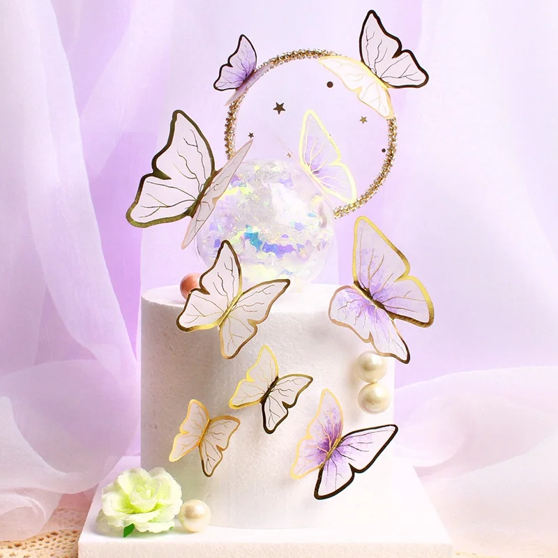 5 Pcs/Pack Cupcake Decoration Gold Butterfly Paper Cake Topper Set