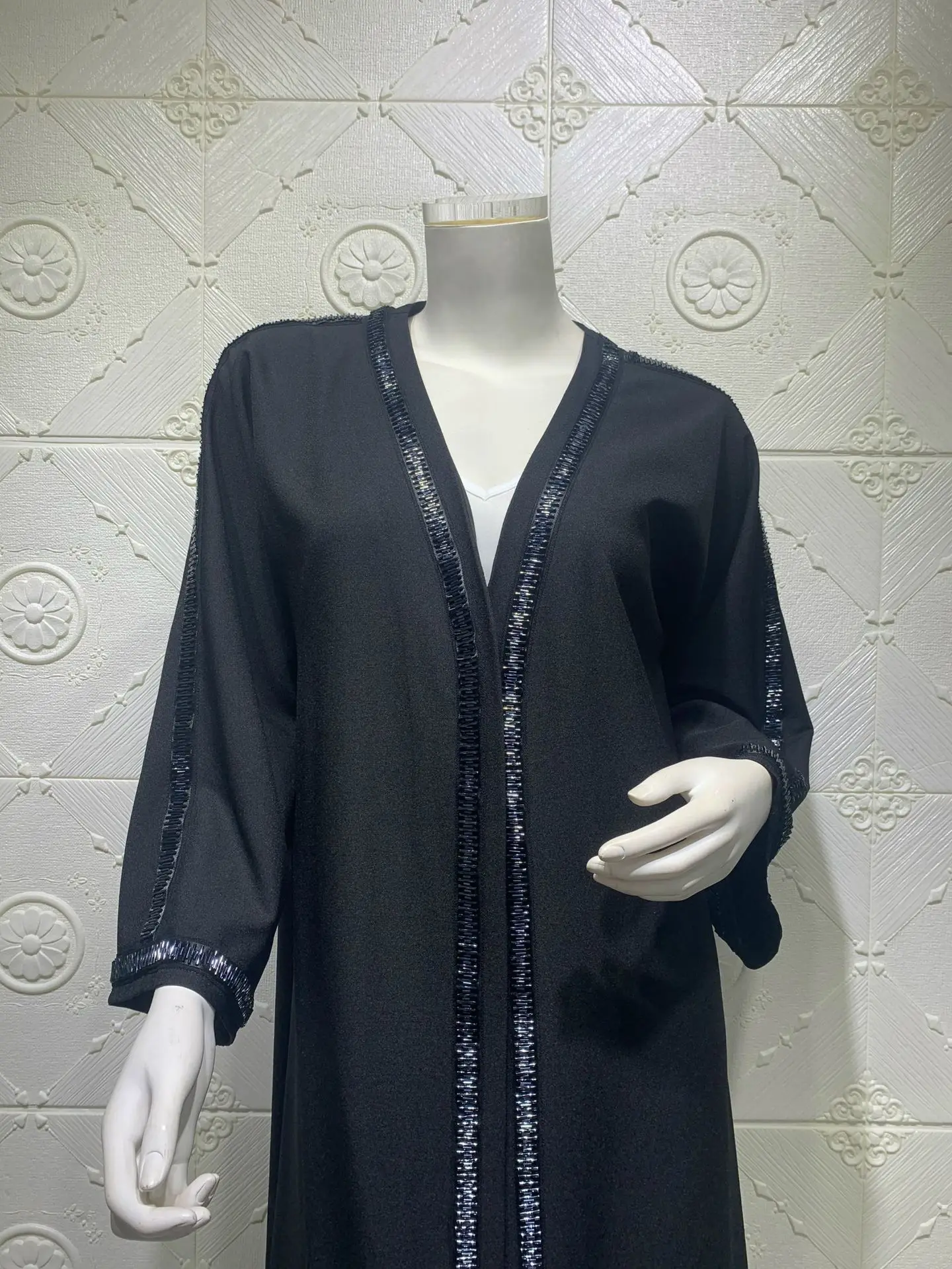 FURUI Black Open Abaya Dress For Muslim Women Islam Clothing Supplier Abaya With Shimmer For Women