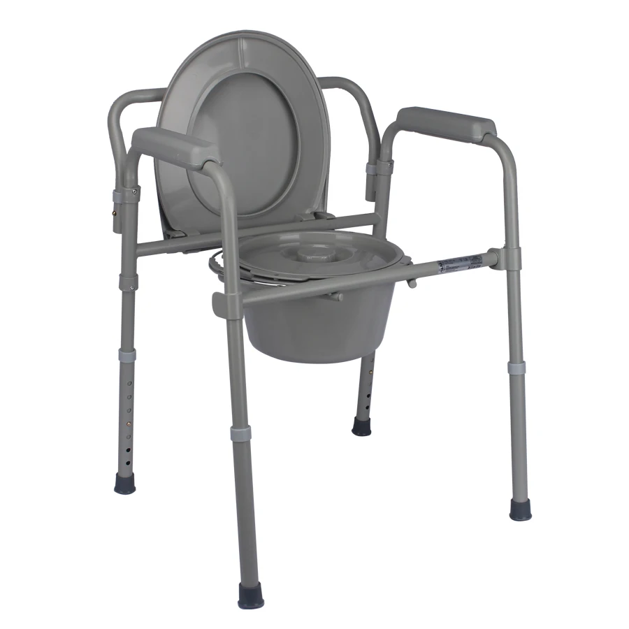 Factory high quality medical adjustable height steel folding potty chair toilet chair