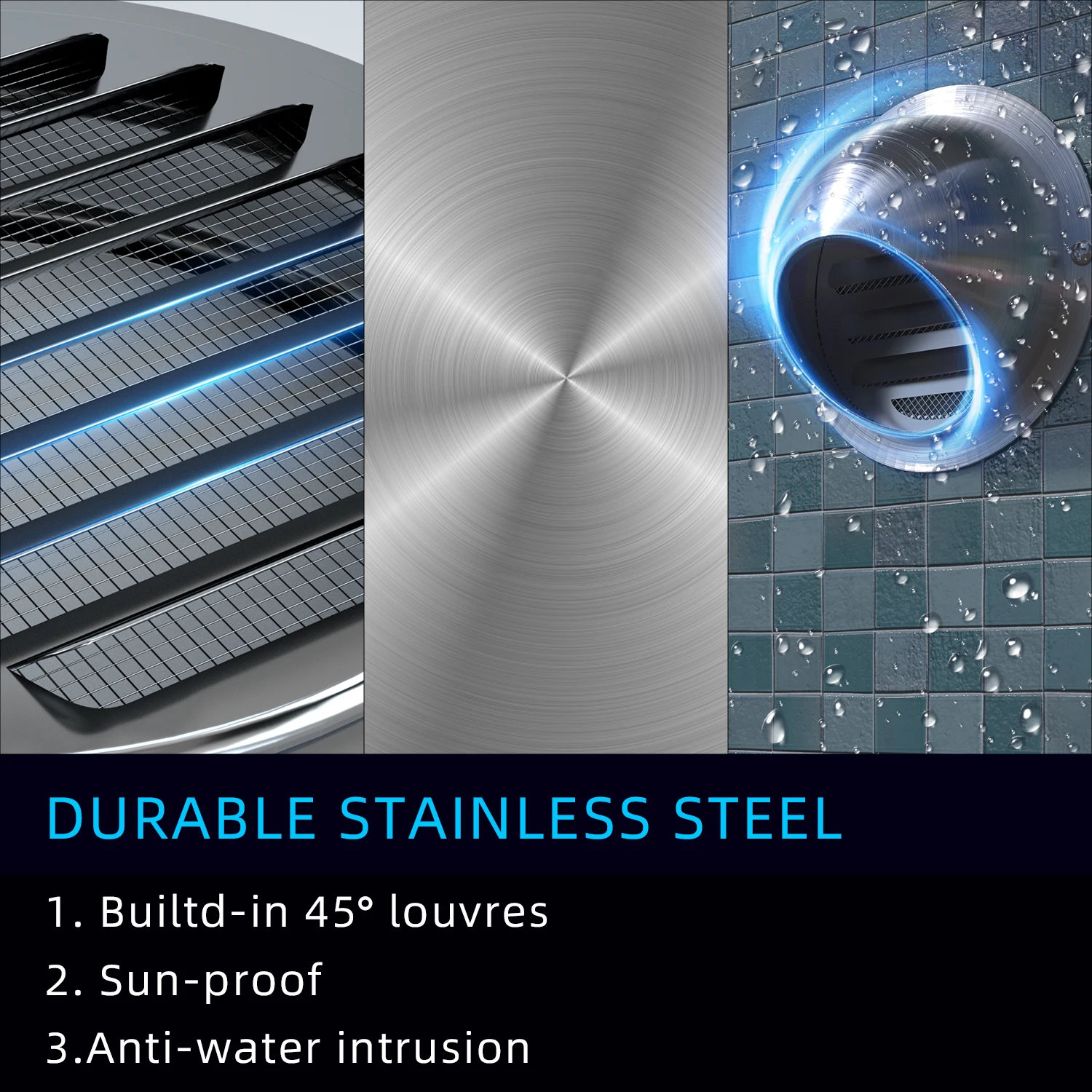 304 Stainless Steel Wall Vent Outlet with Built-in a Fly Screen Mesh for HVAC Ventilation