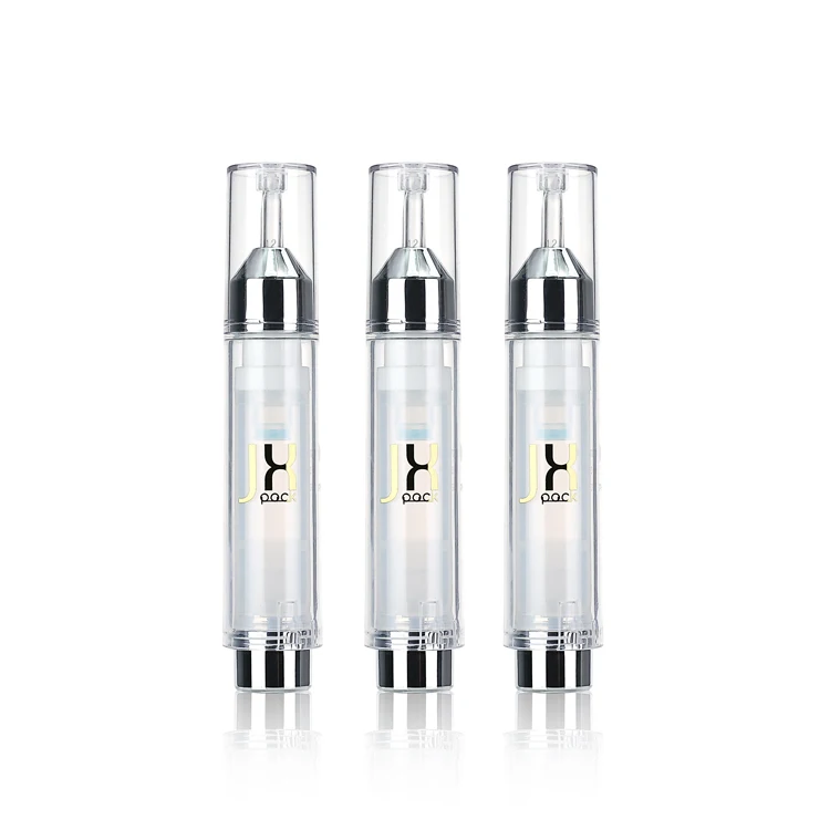 Luxury plastic syringe serum bottle 5ml empty silver portable cosmetic eye cream airless syringe bottle