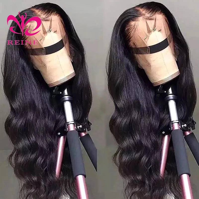 REINE double draw Human Hair Wig Real Virgin Brazilian Hair Long Inch 13*4 Transparent  Lace Frontal wigs With Natural Hair Line