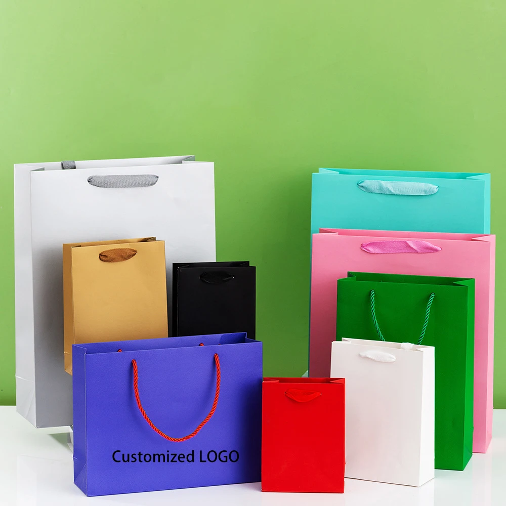 Custom Logo Shopping Various Color Blank Clothing Shoe Oem Kraft Wedding Gift Packaging  Paper Gift Bags With Handle