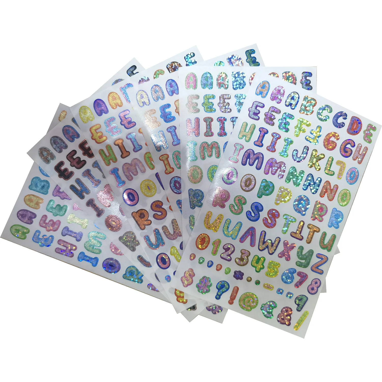 Hot New Colorful Crystal Dot Laser Alphanumeric Stickers 6 Sheets Pack DIY Cute Cartoon Decoration Symbol Letter Number Stickers