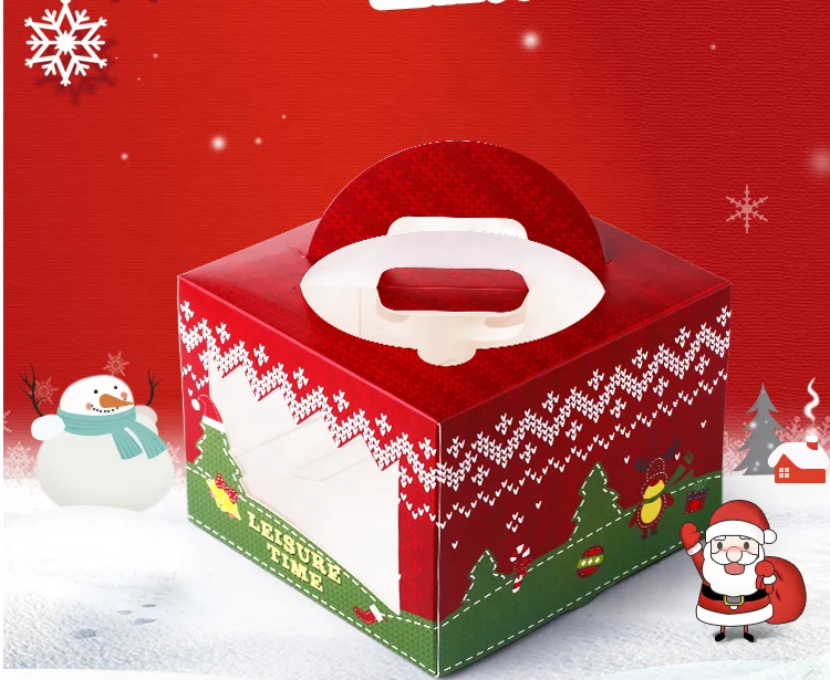 custom portable printed design square cake packaging box christmas cake box with clear window
