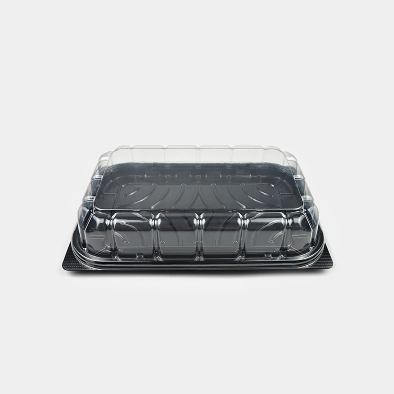 Disposable Plastic Clear PET Microwave Container With Embossed Lid Frozen Fruit Cake Candy Potato Chips Canned Food Packaging