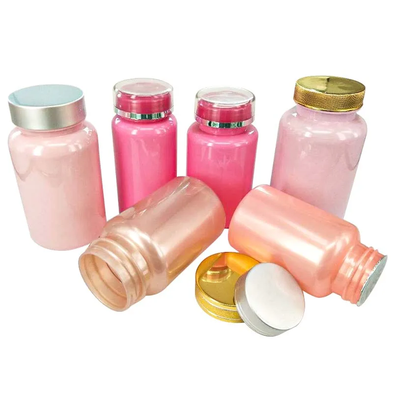 Frosted 300cc New Pink PET Empty Plastic Pharmaceutical Vitamin Capsule Supplement Pills Packaging Bottles
