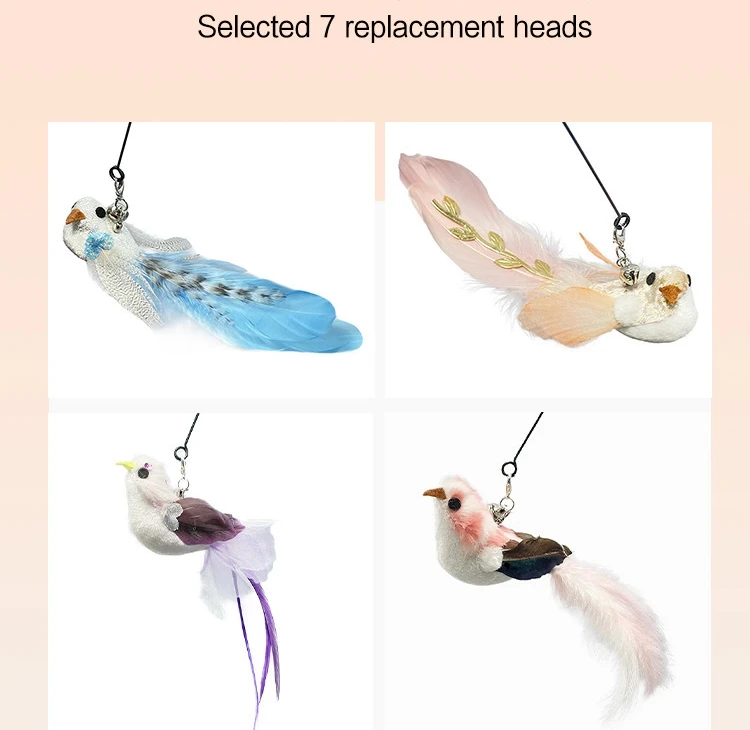 Juguete de la varita del gato Cat Teaser Wand Toy  Interactive Cat Toy Simulation Bird Rotating Feather Stick Cat Toy Refill