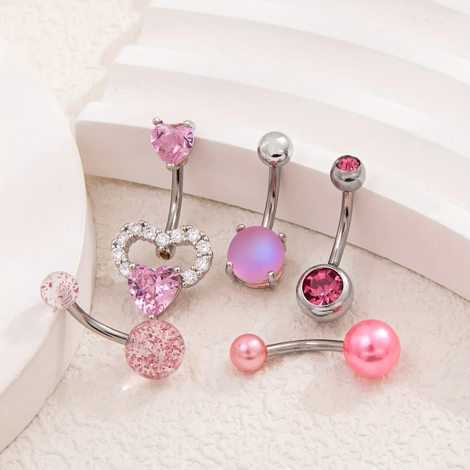 Gaby wholesale fashion stainless steel belly button piercings kit pink heart Y2K navel rings set ombligo body jewelry wholesale