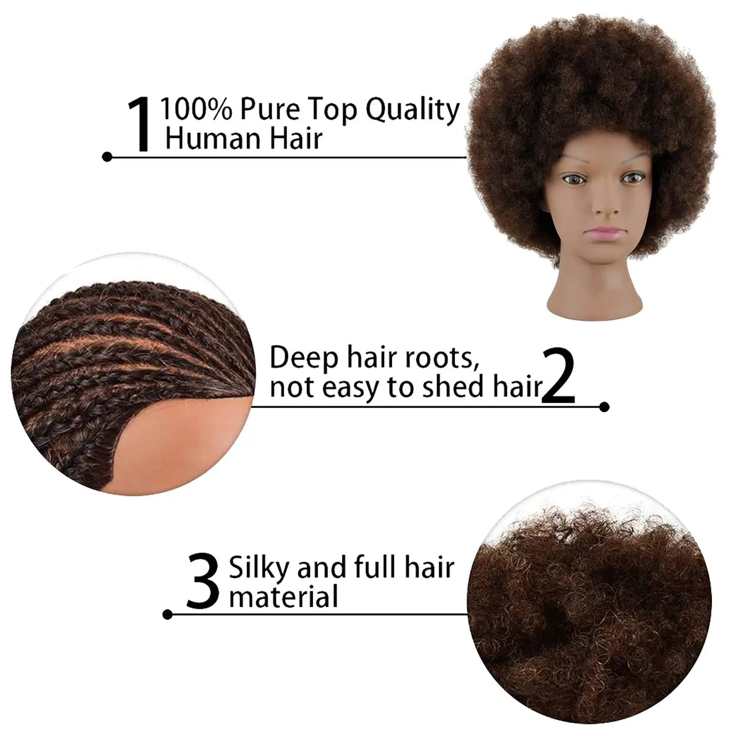 Hair Mannequin Cosmetology Doll Head Tight Curls Hair-styling Practice Head Hairdress Manikin Training Head