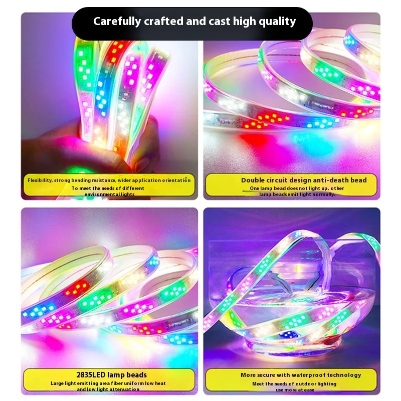 High Quality Long Lighting Life Waterproof Remote Voice Control 144led Colorful RGB Flexible 220v Led Strip Lights 2835