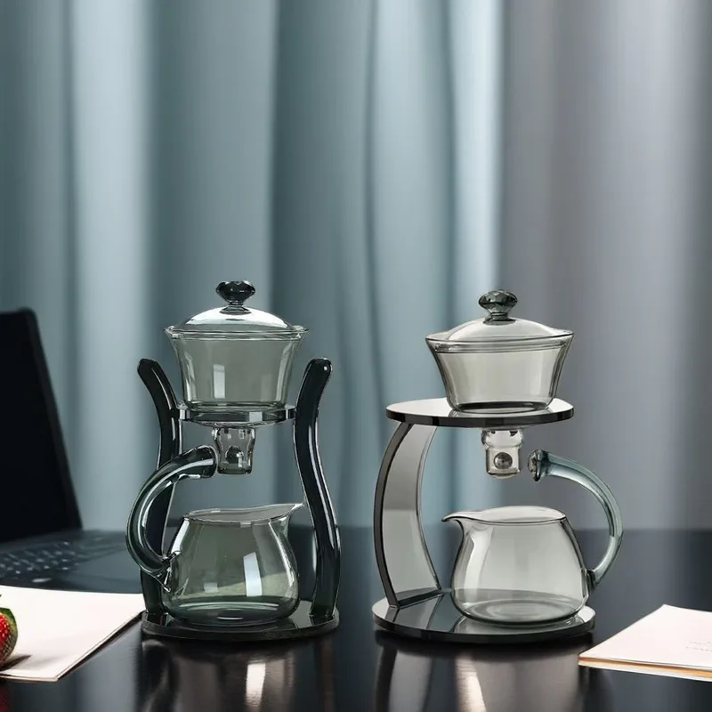 Heat-Resistant Semi-automatic Magnetic Water Diversion Rotating lid Glass Teapot Creative Lazy High Borosilicate