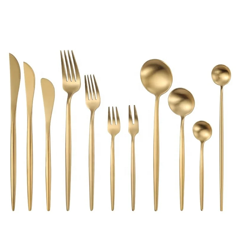 Hot Matte Gold Cutlery Set Fork Knife Spoon Silverware Stainless Steel Flatware Gold Cutlery Set For Wedding