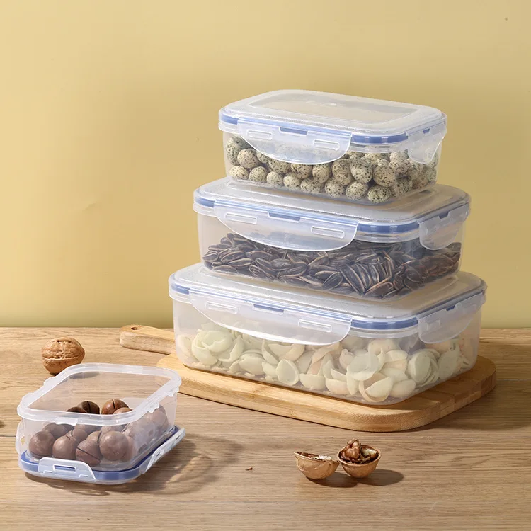 Large capacity Kitchen picnic food Storage Container microwave safe leakproof plastic crisper box 3PCS set