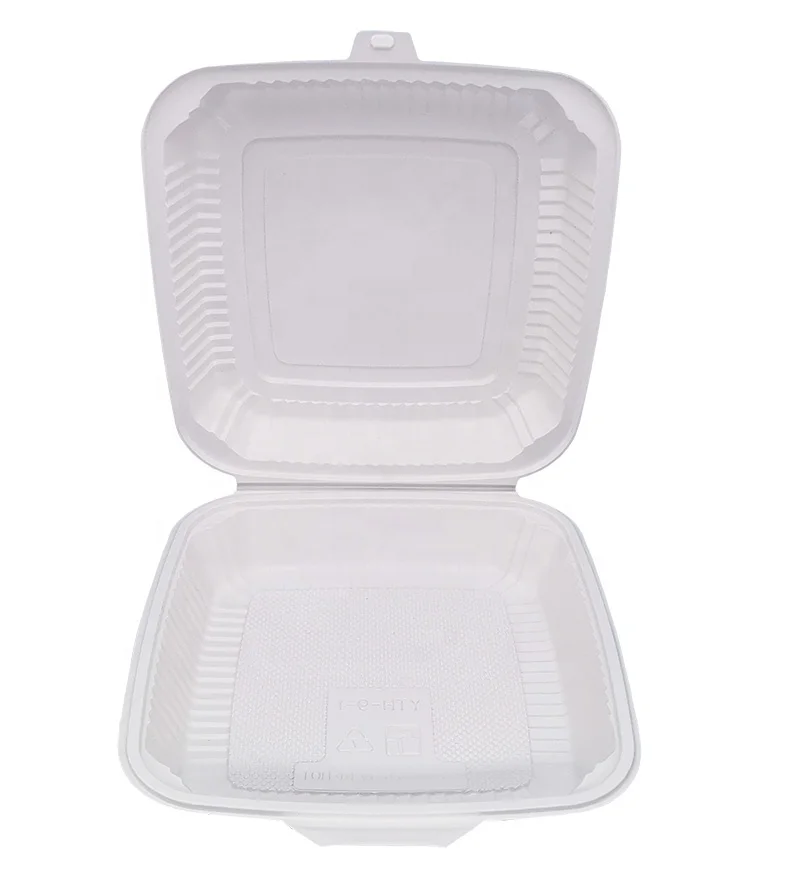 Disposable Barbecue Picnic Food Takeaway Packing Box Biodegradable Corn Starch Food Container 9 Inch Hinged Clam Shell Food Box