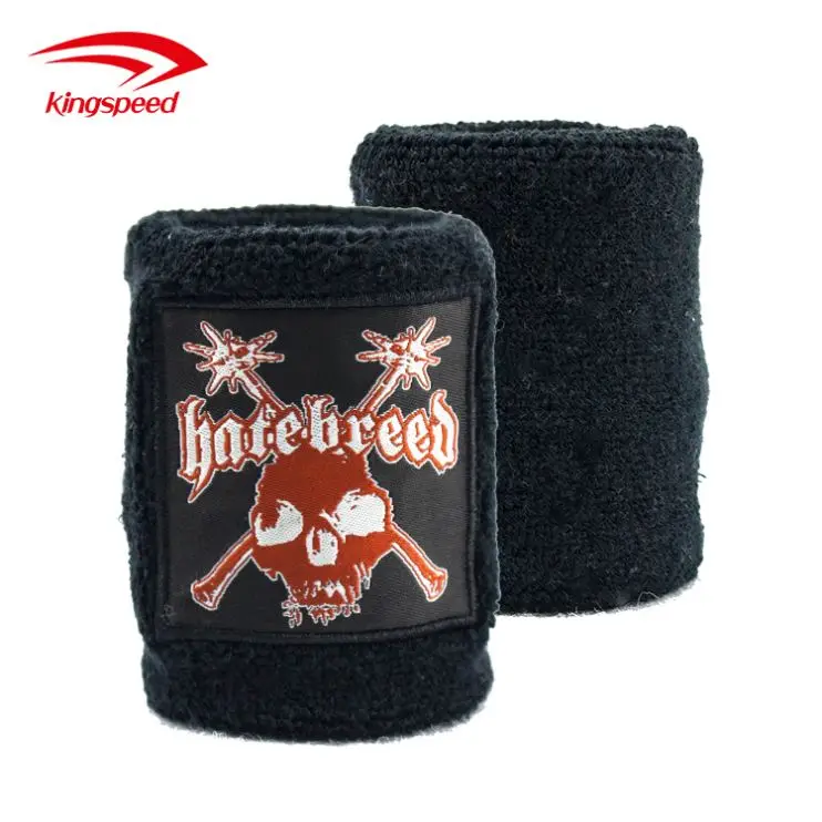 Wholesale Cheap Custom  Woven Label Patch logo Wrist Strap Gym Hand Band for Basketball Arm Wrist Band