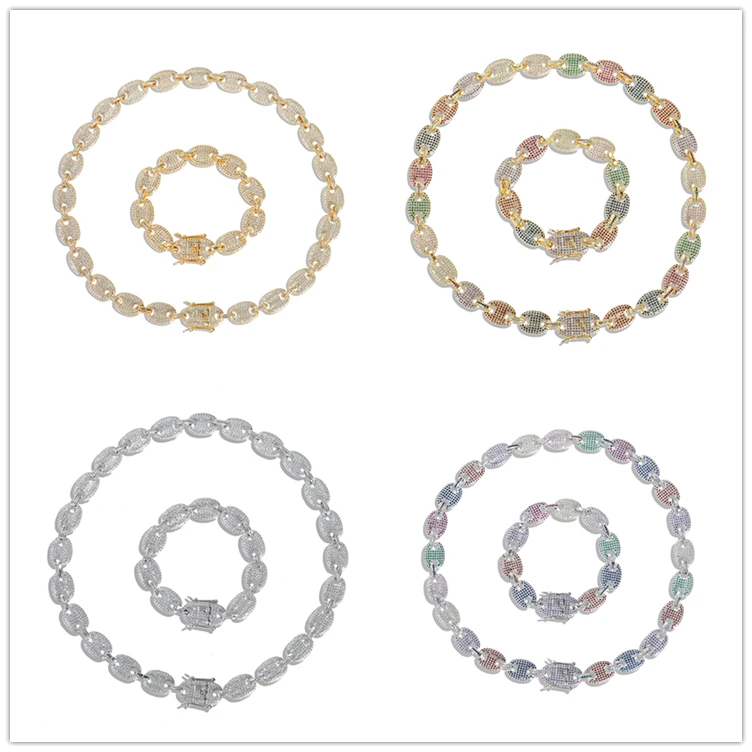 
18inch Men Copper Alloy Jewelry Sets Charm Necklace And Bracelet Set Iced Out Cz Stone mens jewelry hip hop 