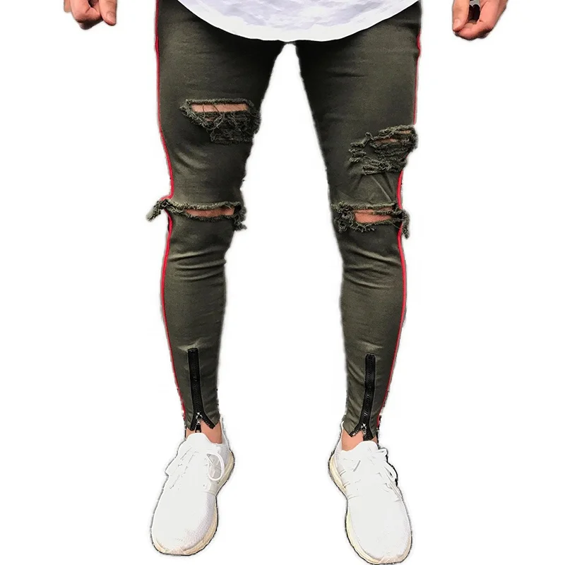 SKYKINGDOM custom design men slim jeans ripped mens stripe jeans super skinny jeans for men