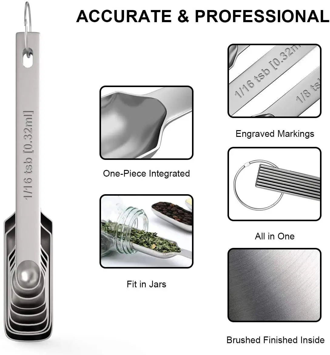 Portable Kitchen Metal Measurement Tools Stainless Steel Measuring Cups & Spoons Kitchen Gadgets for Cooking & Baking