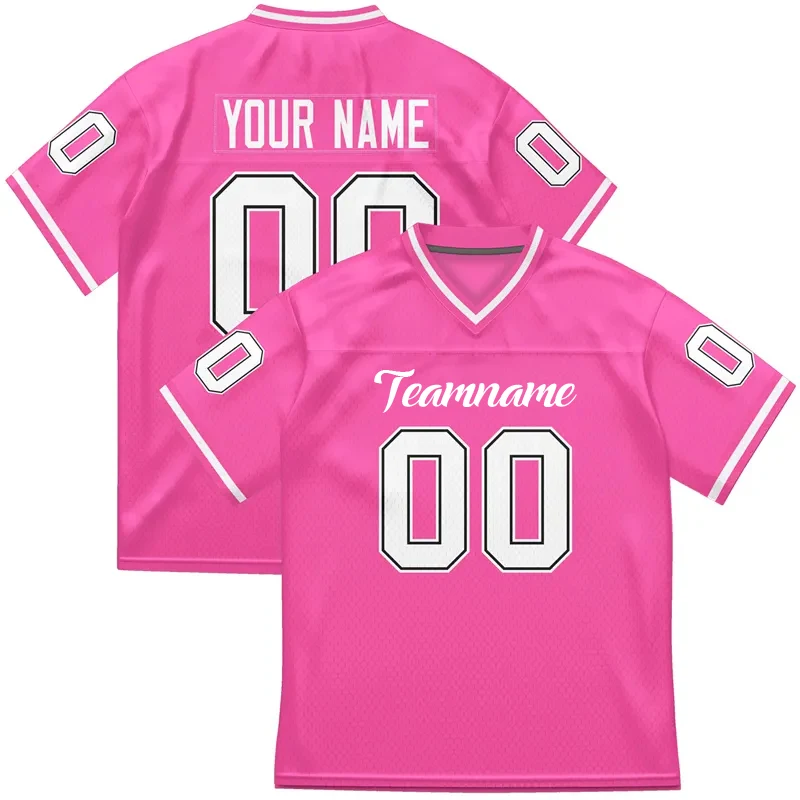 Sublimation Printing Mens Custom Name Number American Football Jersey High Quality Sportswear Casual Rugby Jersey Pink Uniforms