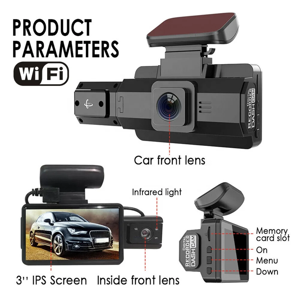 Dashcam Dual Camera 1080P HD Inside Front Rear Camera Drive Recorder Car DVR Auto 170 Degree Wide Angle Night Vision Camera